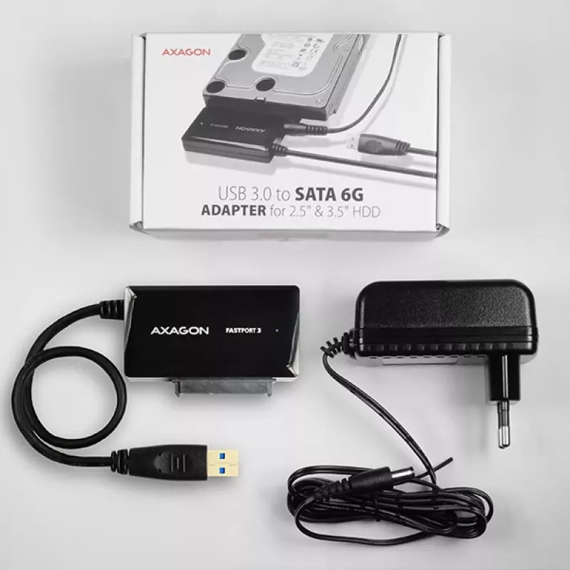 Adapteris Axagon ADSA-FP3 USB 3.0 - SATA 6G, skirtas prijungti visus SATA diskus ir įrenginius