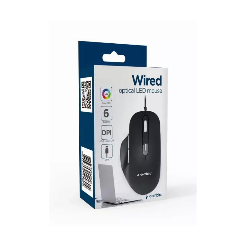 GEMBIRD MUS-6B-02 Laidinė optinė pelė su USB jungtimi, 6 mygtukai, juoda