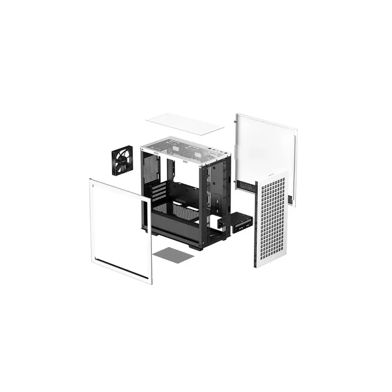 DeepCool CH370 WH R-CH370-WHNAM1-G-1 Micro ATX Mini Tower kompiuterio dėžė su šoniniu langu, tinka 360 mm radiatoriui, 2x 3,5 colio ir 3x 2,5 colio vietos diskams, balta