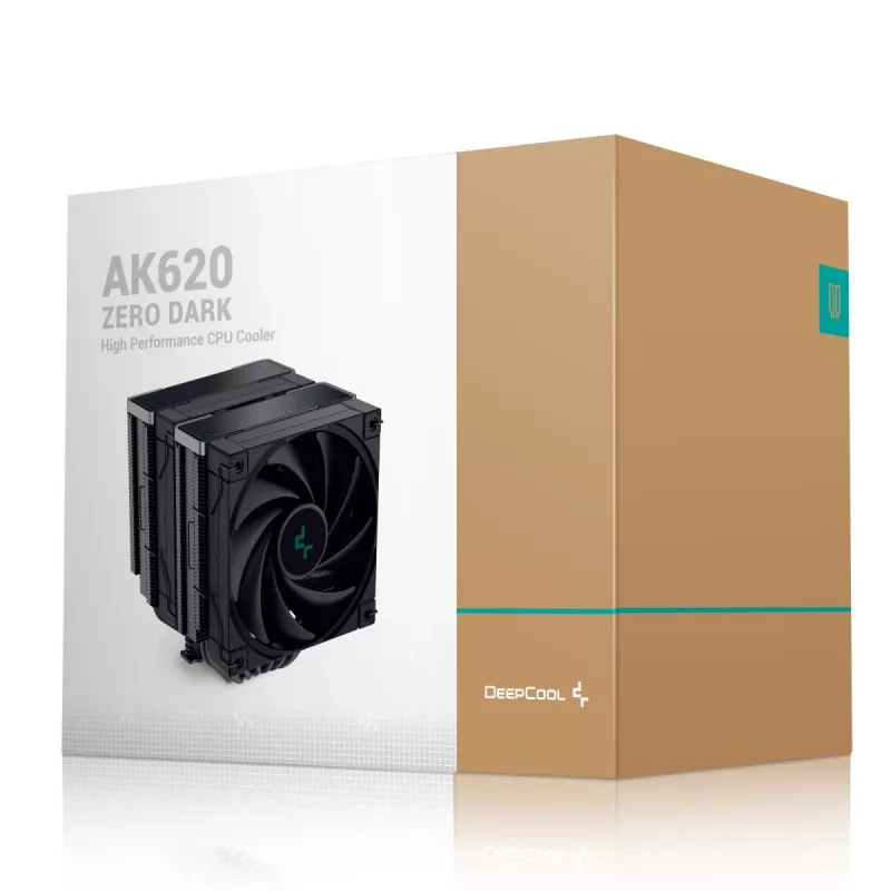 Oro aušintuvas DeepCool AK620 ZERO DARK 12 cm juodas, 6 šilumos vamzdeliai, 2x120 mm PWM ventiliatoriai, TDP 260 W, aukštis 160 mm
