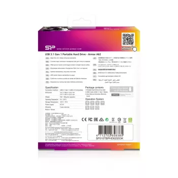 SILICON POWER Nešiojamas kietasis diskas USB 3.2 Gen 1 Armor - A62 1TB Juodas