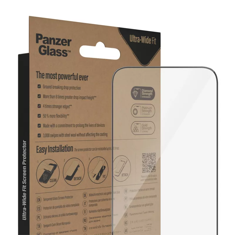 Apsauginis stiklas PanzerGlass Apple iPhone 14 Pro Max Ultra-Wide Fit, atsparus įbrėžimams ir smūgiams