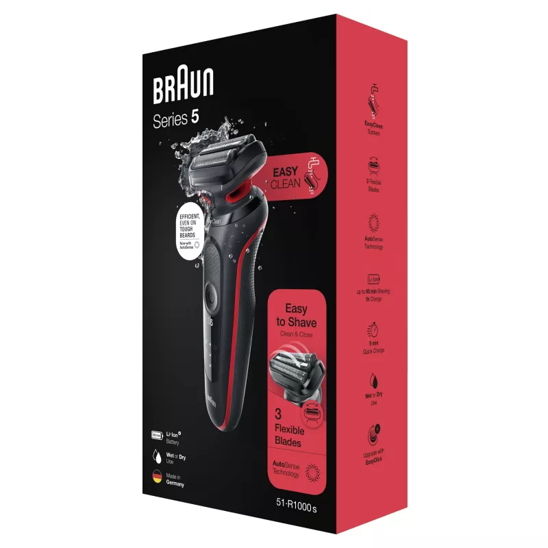 Braun Series 5 50-R1000s folinis skustuvas juodas, raudonas