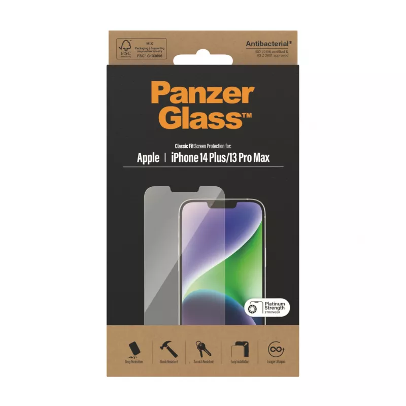 Apsauginis stiklas PanzerGlass Apple iPhone 14 Plus / 13 Pro Max, atsparus įbrėžimams ir smūgiams