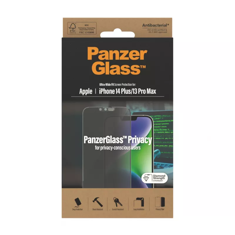 Privatumo ekrano apsauga PanzerGlass Apple iPhone 14 Plus 13 Pro Max atspari įbrėžimams ir smūgiams