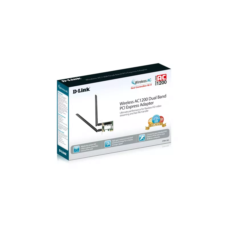 D-Link Wireless AC1200 DualBand PCIe adapter, vidinis, laidinis, PCI Express, WLAN, Wi-Fi 4 (802.11n), 867 Mbit/s
