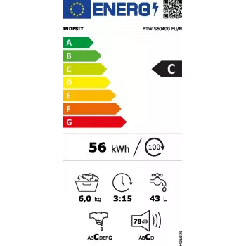 Skalbimo mašina su viršutiniu pakrovimu INDESIT BTW S60400 EU/N — 6 kg, 1000 aps./min., energijos klasė C, balta