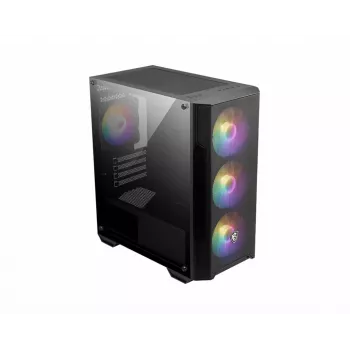 PC korpusas MSI MAG FORGE M100A Micro Tower juodas su grūdintu stiklu, 3x120mm priekiniai ventiliatoriai, RGB, microATX/Mini‑ITX