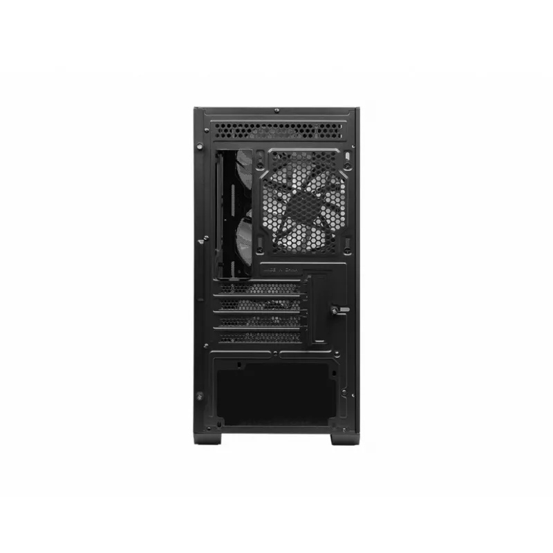 PC korpusas MSI MAG FORGE M100A Micro Tower juodas su grūdintu stiklu, 3x120mm priekiniai ventiliatoriai, RGB, microATX/Mini‑ITX