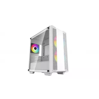 PC korpusas DeepCool CC360 WH ARGB Mini Tower Baltas — Micro-ATX/Mini-ITX, grūdintas stiklas, 2x 3.5 colio + 3x 2.5 colio, 2x priekiniai 120 mm ventiliatoriai