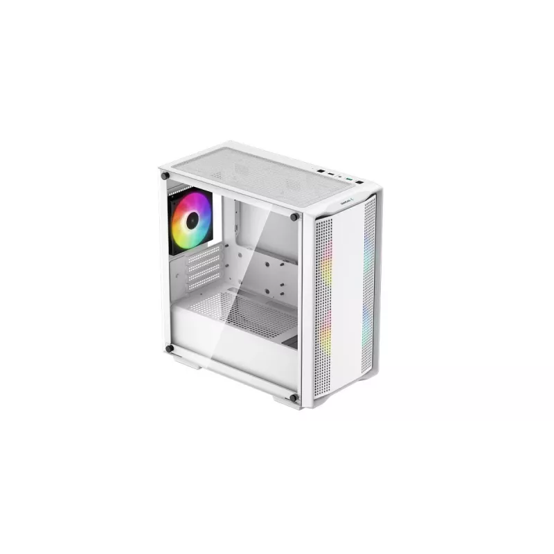 PC korpusas DeepCool CC360 WH ARGB Mini Tower Baltas — Micro-ATX/Mini-ITX, grūdintas stiklas, 2x 3.5 colio + 3x 2.5 colio, 2x priekiniai 120 mm ventiliatoriai