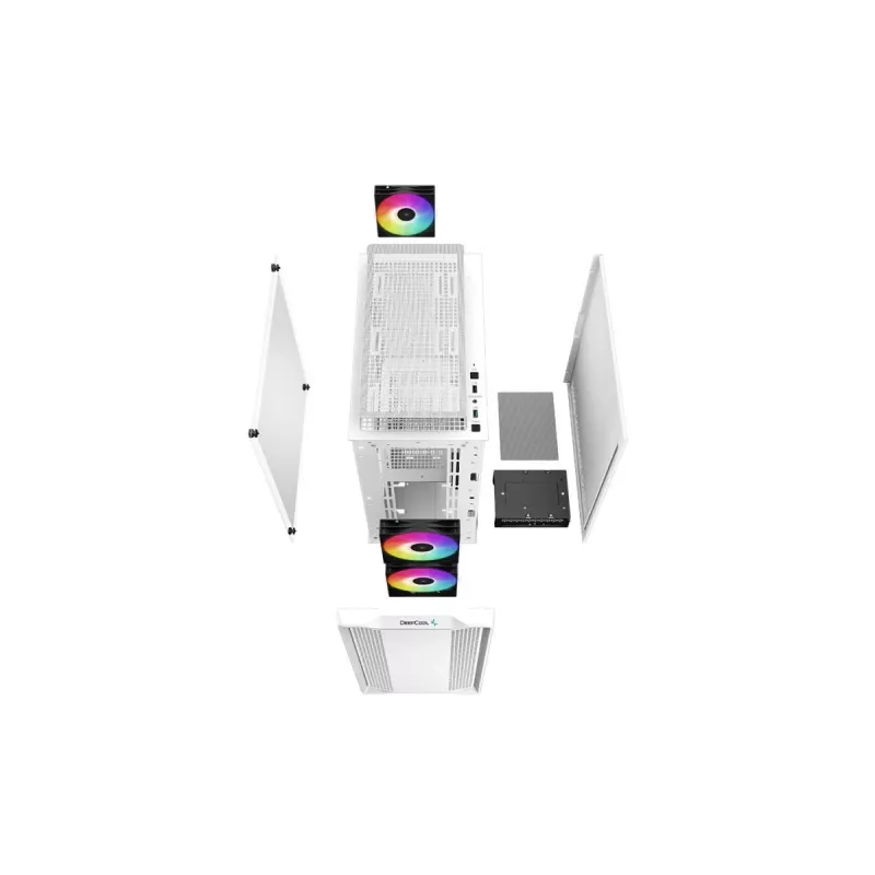 PC korpusas DeepCool CC360 WH ARGB Mini Tower Baltas — Micro-ATX/Mini-ITX, grūdintas stiklas, 2x 3.5 colio + 3x 2.5 colio, 2x priekiniai 120 mm ventiliatoriai