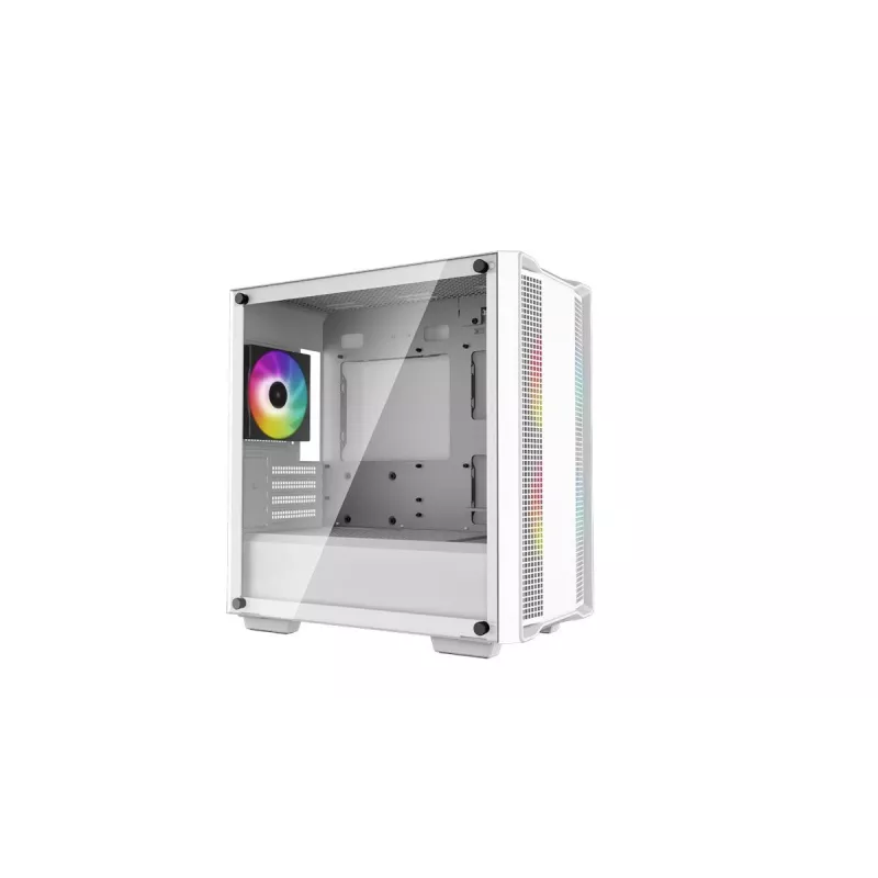 PC korpusas DeepCool CC360 WH ARGB Mini Tower Baltas — Micro-ATX/Mini-ITX, grūdintas stiklas, 2x 3.5 colio + 3x 2.5 colio, 2x priekiniai 120 mm ventiliatoriai