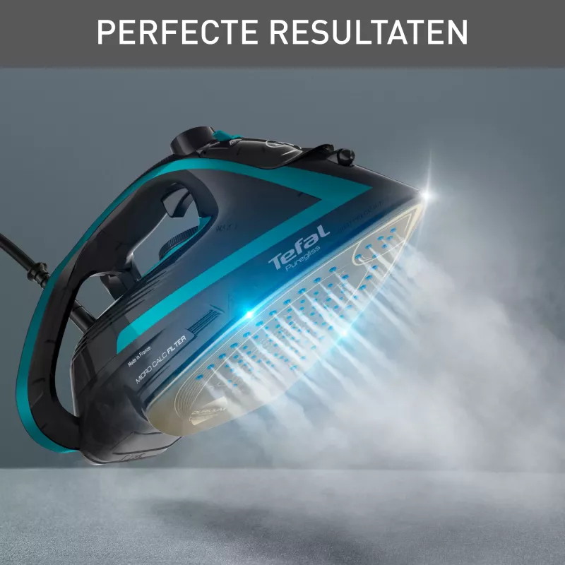 Lyginimo lygintuvas Tefal Puregliss FV8066 su Durilium AirGlide Autoclean padu, 3000 W, juodas, mėlynas