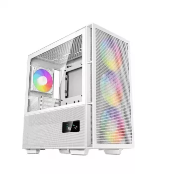 DeepCool CH560 Digital WH Mid-Tower kompiuterio dėžė, E-ATX/ATX, grūdintas stiklas, 3x 140 mm ARGB ventiliatoriai, skaitmeninis būsenos ekranėlis, USB-C, balta