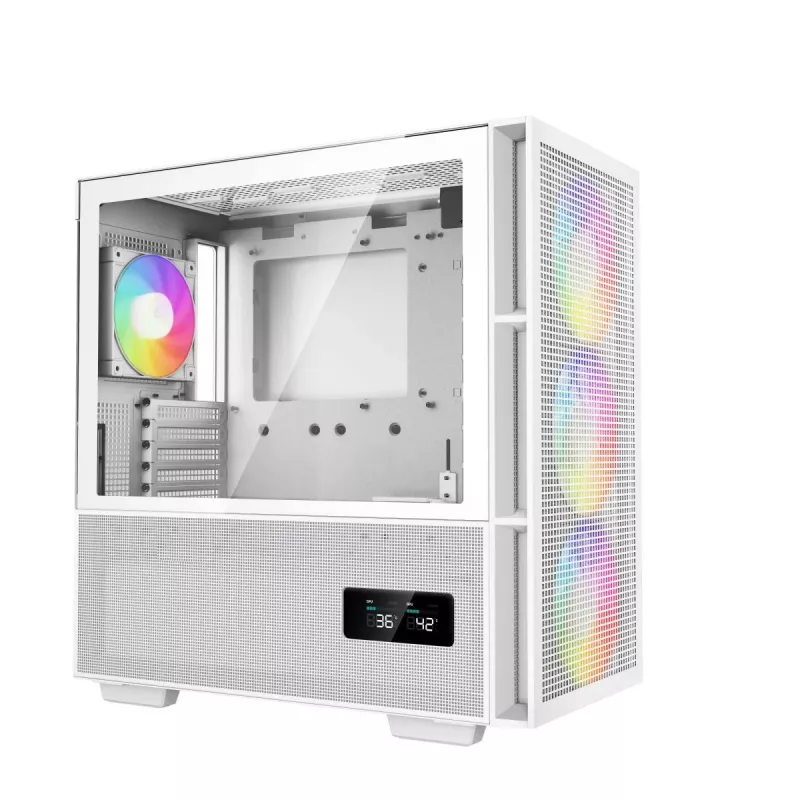 PC korpusas DeepCool CH560 DIGITAL WH Midi Tower — Baltas, EATX/ATX, grūdintas stiklas, RGB ventiliatoriai, USB-C