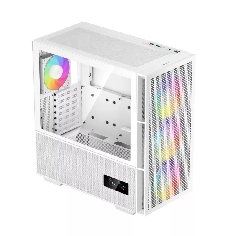 PC korpusas DeepCool CH560 DIGITAL WH Midi Tower — Baltas, EATX/ATX, grūdintas stiklas, RGB ventiliatoriai, USB-C