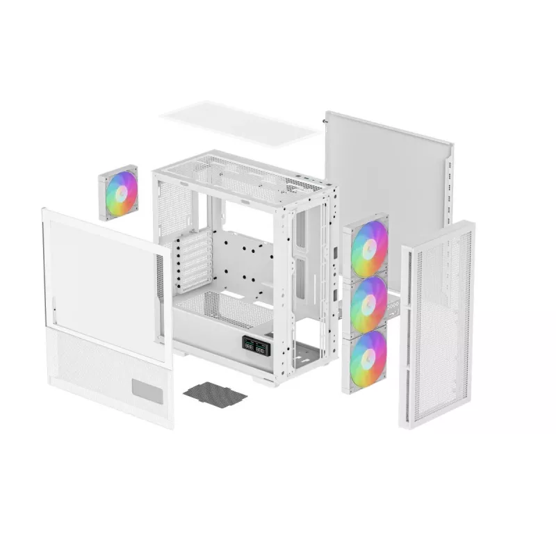 PC korpusas DeepCool CH560 DIGITAL WH Midi Tower — Baltas, EATX/ATX, grūdintas stiklas, RGB ventiliatoriai, USB-C