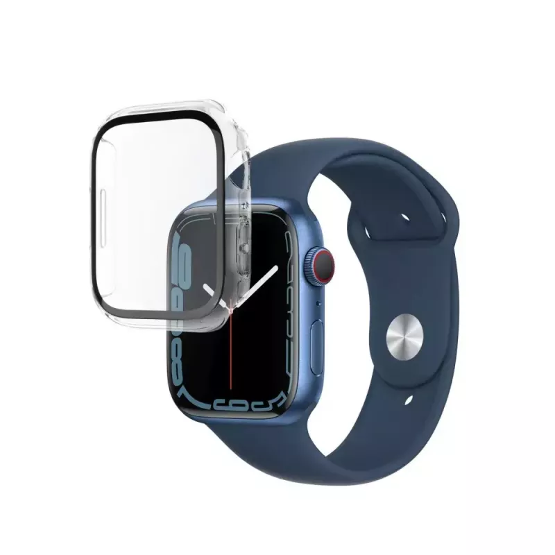Fiksuotas ekrano apsauginis stiklas Apple Watch 45mm Series 8 – skaidrus polikarbonatas, viso rėmelio danga