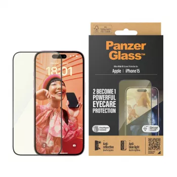 PanzerGlass® EyeCARE™ ekrano apsauga iPhone 15 | Ultra-Wide Fit su EasyAligner