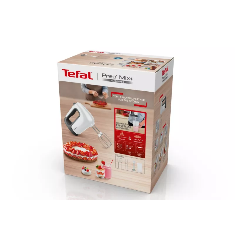 Panardinis plaktuvas Tefal Prep'Mix HT4621 — 500 W, 5 greičių, metaliniai plaktuvai, baltas