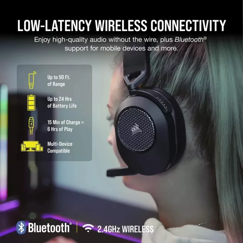 CORSAIR Gaming ausinės HS65 Wireless – anglies spalvos
