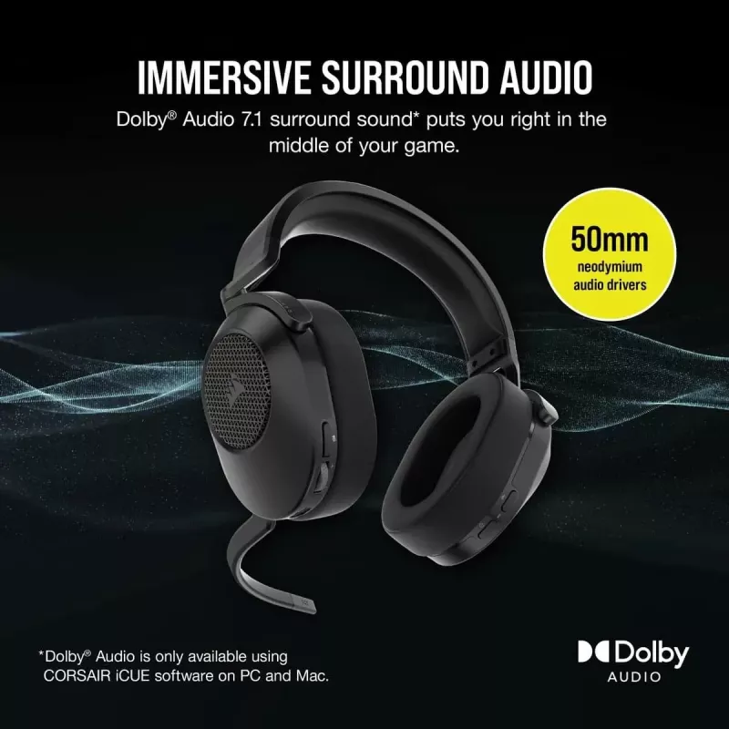 CORSAIR Gaming ausinės HS65 Wireless – anglies spalvos
