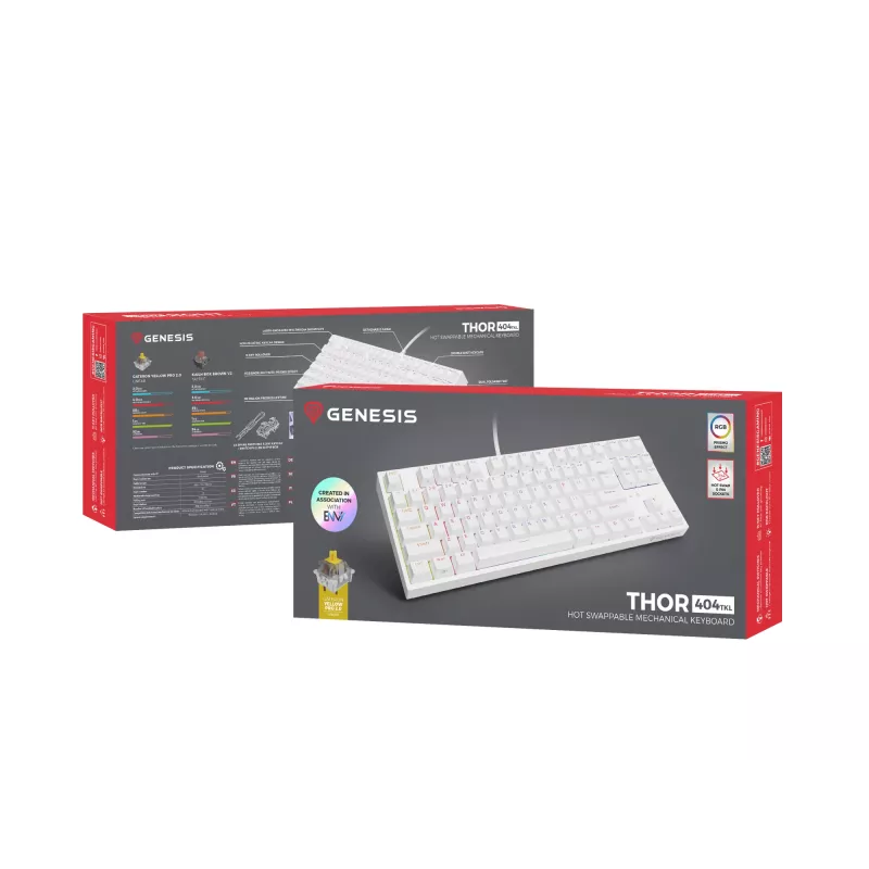 GENESIS Thor 404 TKL klaviatūra žaidimams USB QWERTY US International balta
