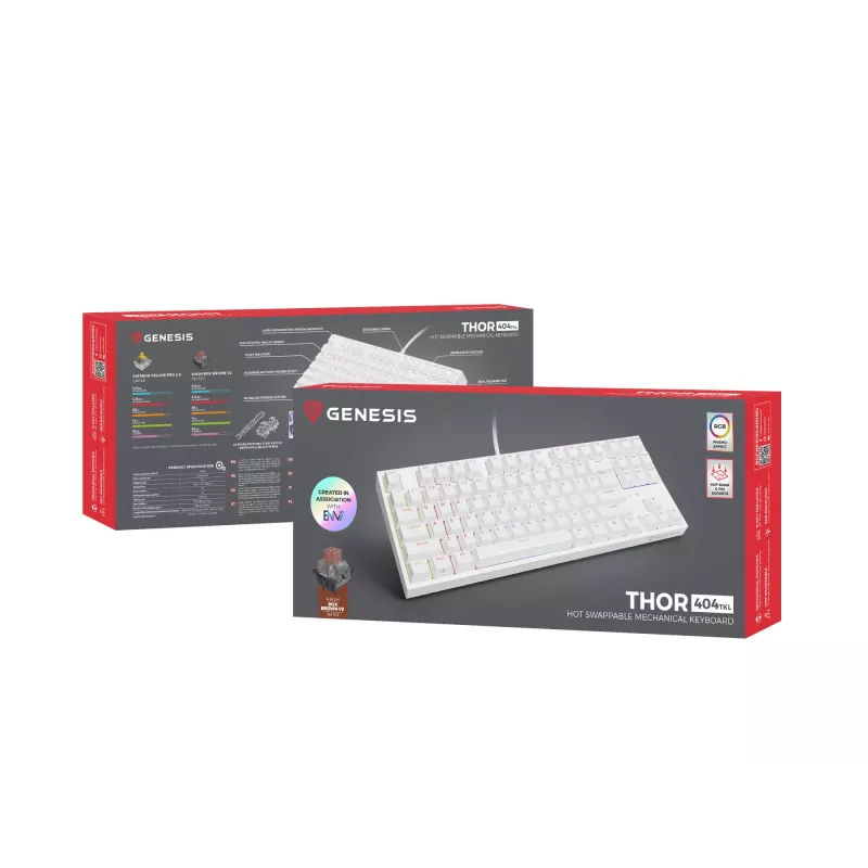GENESIS Thor 404 TKL klaviatūra žaidimams USB QWERTY US International balta