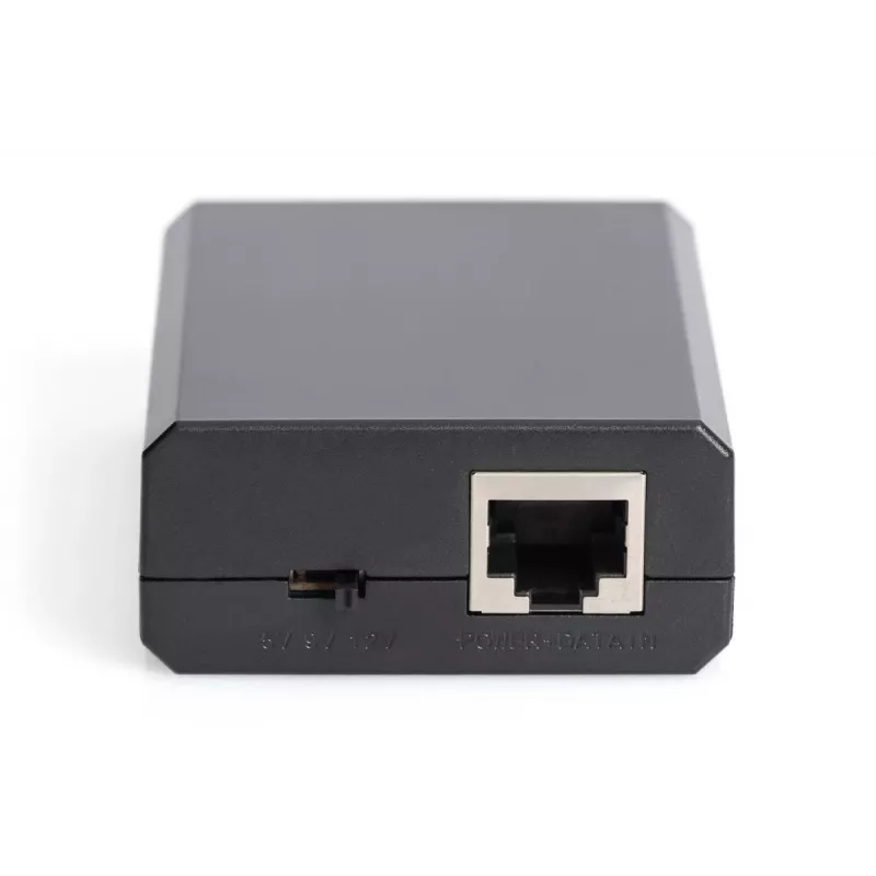 DIGITUS Gigabit PoE+ skirstytuvas, 10/100/1000 Mbps, 24W Įėjimas: 802.3at PoE, Išėjimas: 5V/2A, 9V/2A, 12V/2A, plastikinis korpusas, juodas