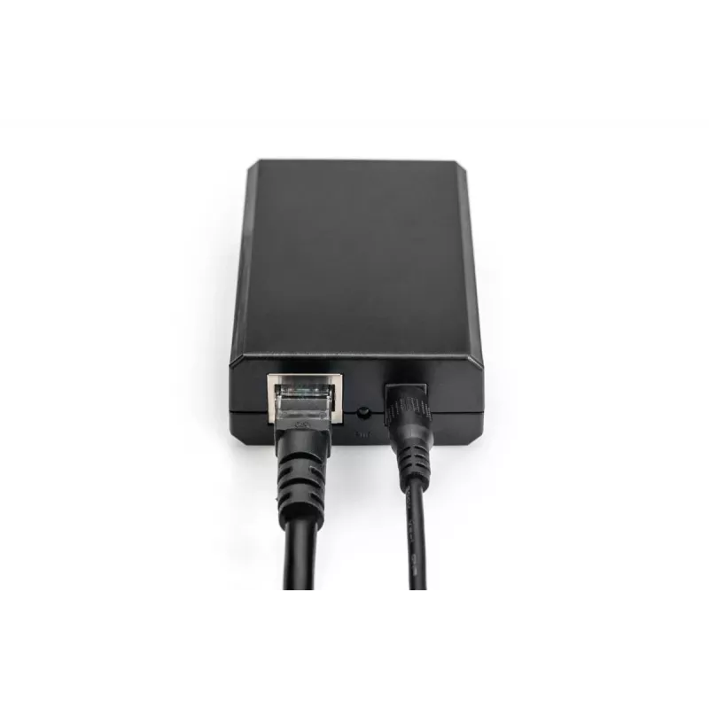 DIGITUS Gigabit PoE+ skirstytuvas, 10/100/1000 Mbps, 24W Įėjimas: 802.3at PoE, Išėjimas: 5V/2A, 9V/2A, 12V/2A, plastikinis korpusas, juodas