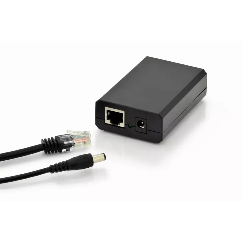 DIGITUS Gigabit PoE+ skirstytuvas, 10/100/1000 Mbps, 24W Įėjimas: 802.3at PoE, Išėjimas: 5V/2A, 9V/2A, 12V/2A, plastikinis korpusas, juodas