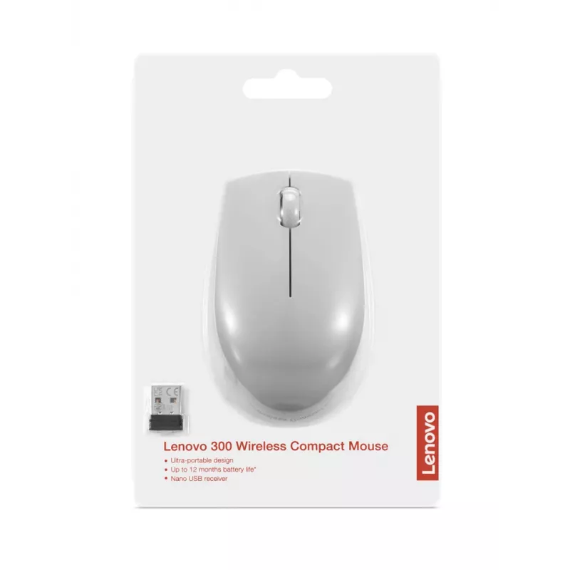 Belaidė pelė Lenovo Compact Mouse Arctic Grey – ambidekstrinė, RF, 1000 DPI, 3 mygtukai