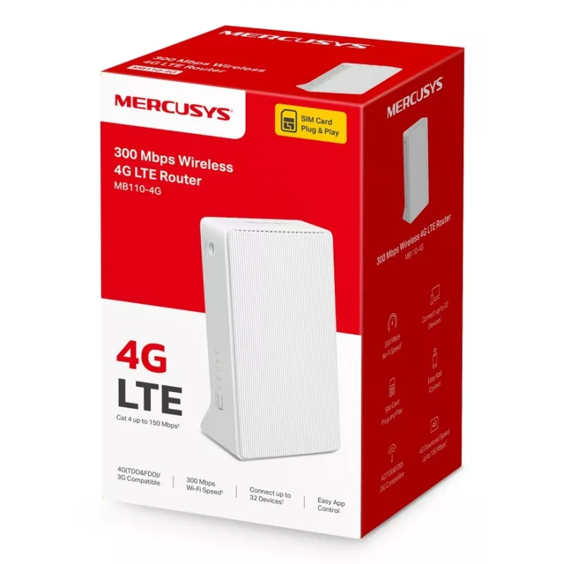 MERCUSYS Mb110-4g belaidis maršrutizatorius Ethernet vienos juostos (2.4 GHz) - baltas
