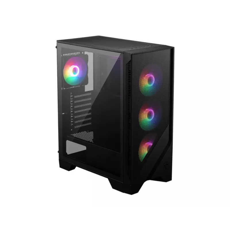PC korpusas MSI MAG FORGE 120A AIRFLOW Midi Tower – juodas, grūdintas stiklas, tinklelis, 3×120mm priekiniai ventiliatoriai, 2×120mm viršutiniai ventiliatoriai, ATX palaikymas