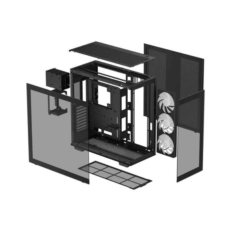 DeepCool CH780 Full Tower korpusas žaidimų kompiuteriui, E-ATX, grūdinto stiklo šoninis langelis, be maitinimo šaltinio, juodas