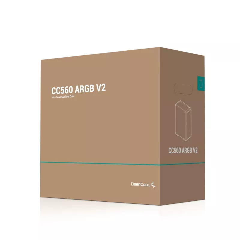 PC korpusas DeepCool CC560 ARGB V2 Midi Tower Juodas — ATX/Micro‑ATX/Mini‑ITX, grūdintas stiklas, aRGB, telpa iki 370 mm GPU