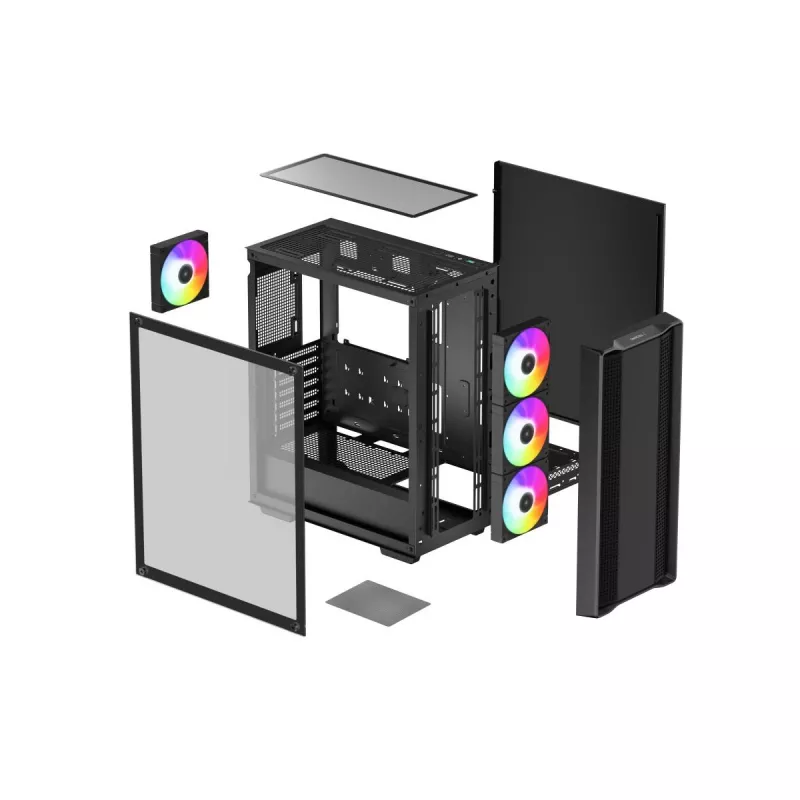PC korpusas DeepCool CC560 ARGB V2 Midi Tower Juodas — ATX/Micro‑ATX/Mini‑ITX, grūdintas stiklas, aRGB, telpa iki 370 mm GPU