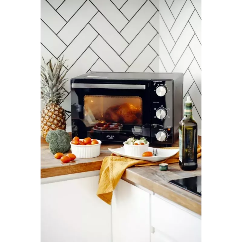 Elektrinė stalviršinė orkaitė Adler AD 6024 – kompaktiška, 22 l, 1300 W, juoda