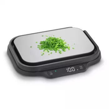 Virtuvinės svarstyklės CASO KitchenDuo 03291 – skaitmeninės, nerūdijančio plieno ir juodos spalvos, LED ekranas, 5 kg talpa, taros funkcija