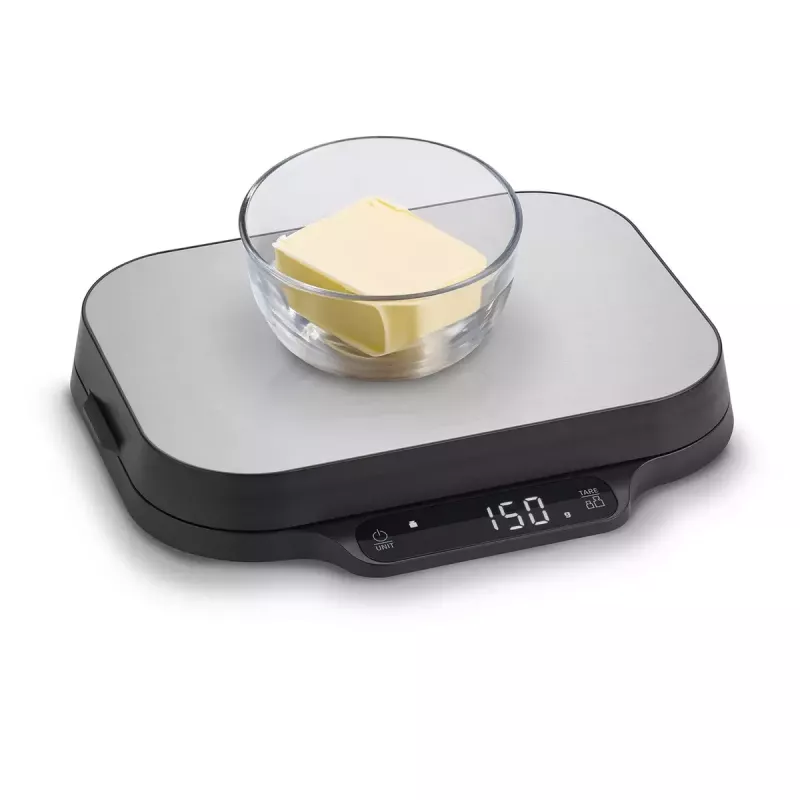 Virtuvinės svarstyklės CASO KitchenDuo 03291 – skaitmeninės, nerūdijančio plieno ir juodos spalvos, LED ekranas, 5 kg talpa, taros funkcija