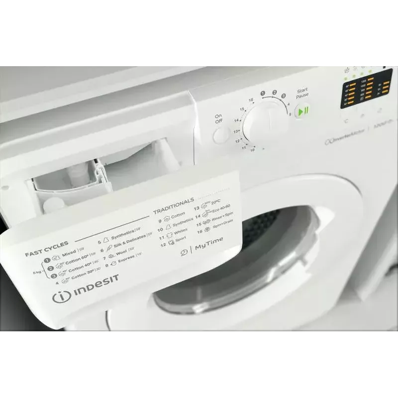Priekinio pakrovimo skalbimo mašina INDESIT MTWSA 61294 W EE, 6 kg, inverter variklis, energijos klasė C