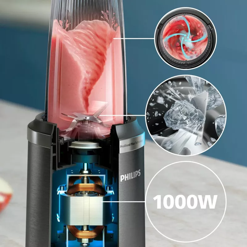 Stalinis blenderis Philips 5000 serijos HR2766/00 – 1000 W, 0,7 L dubuo, 0,3 L smulkintuvas, juodas / nerūdijantis plienas