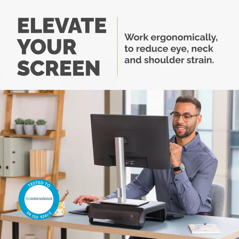 Fellowes Breyta monitorio stovas su 3 aukščio reguliavimais, kabelių tvarkymu, ergonomiškas, juodas