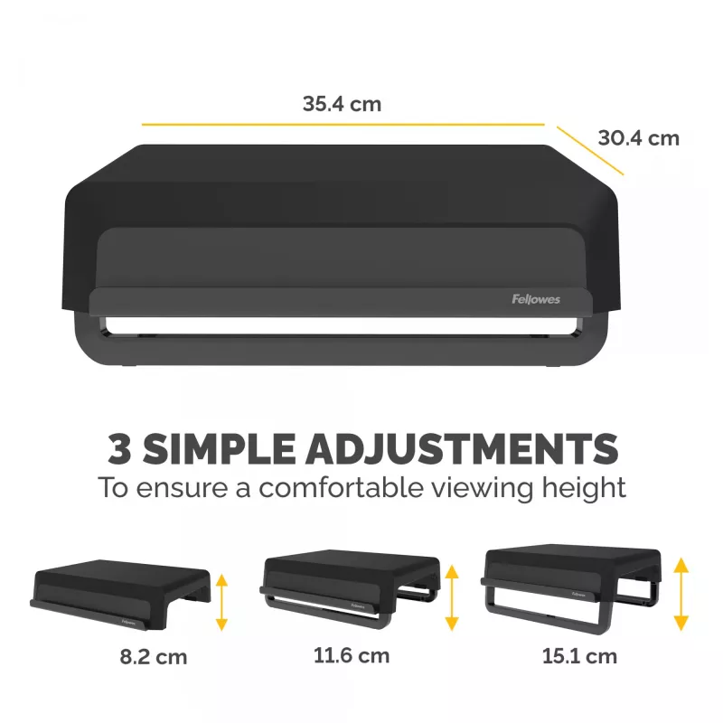 Fellowes Breyta monitorio stovas su 3 aukščio reguliavimais, kabelių tvarkymu, ergonomiškas, juodas