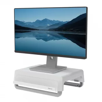 Fellowes Breyta monitorio stovas su 3 aukščio reguliavimais – ergonomiškas reguliuojamas stovas kompiuteriui, kabelių tvarkymas, maks. svoris 15 kg, baltas