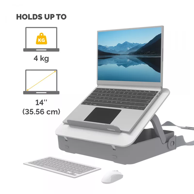 Fellowes Breyta nešiojamojo kompiuterio dėklas su įmontuotu stovu, iki 14 colių/4 kg, baltas