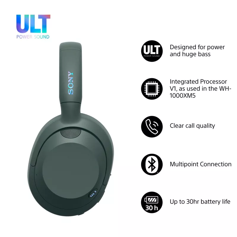 Sony ULT WEAR – Belaidės Bluetooth ausinės su ULT POWER SOUND, giliu bosu, triukšmo slopinimu, aiškiais pokalbiais, iki 30 val. baterija, iOS ir Android