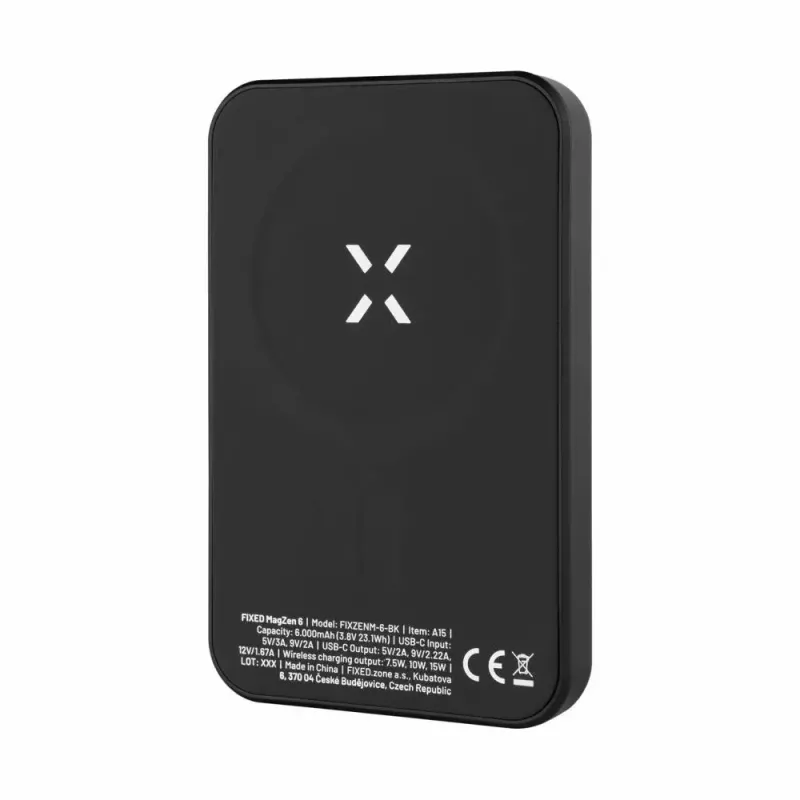 Nešiojama Power Bank FIXED MagZen 6000 mAh — juoda, USB išvestis išmaniesiems telefonams ir planšetėms