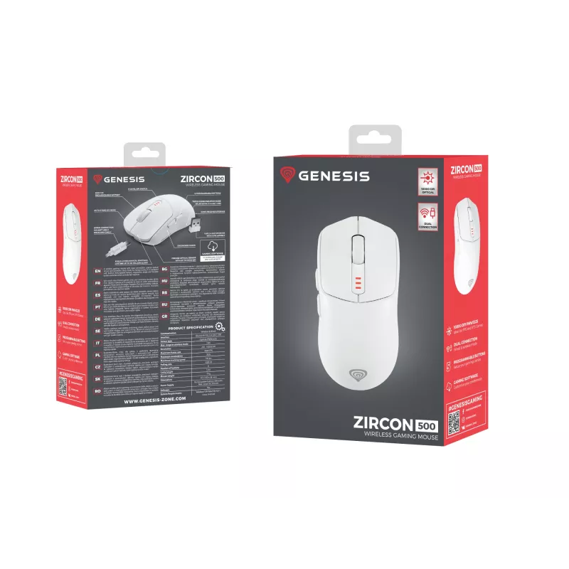 GENESIS Zircon 500 pelė žaidimams Dešinei rankai Belaidis RF + Bluetooth + USB Type-C Optinė 10000 DPI